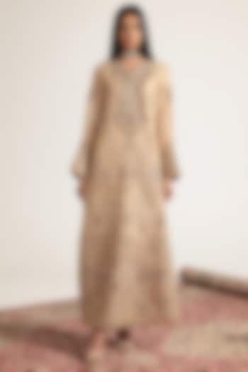 Ivory Organza Zari Embroidered Kaftan by Niti Bothra at Pernia's Pop Up Shop