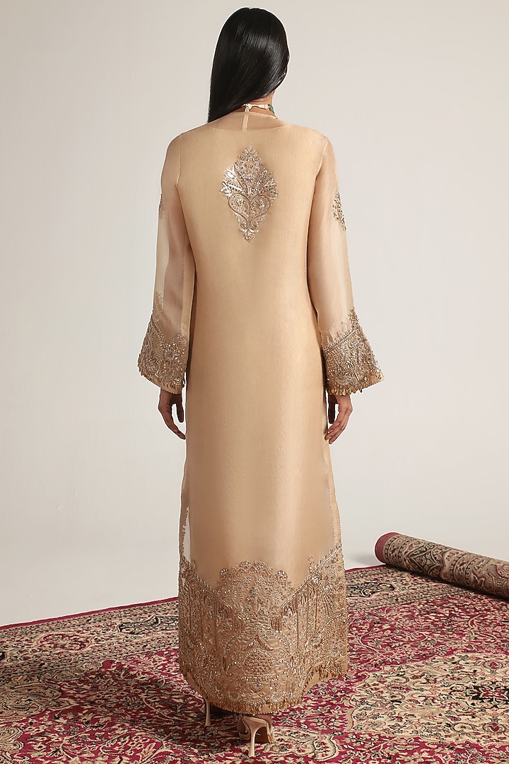 Ivory Organza Zari Embroidered Kaftan by Niti Bothra at Pernia's Pop Up Shop