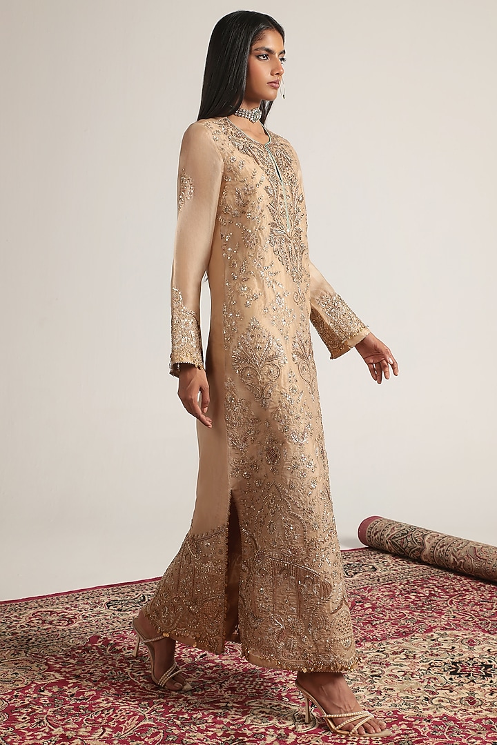 Ivory Organza Zari Embroidered Kaftan by Niti Bothra at Pernia's Pop Up Shop