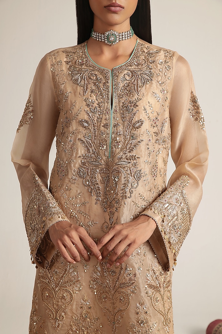 Ivory Organza Zari Embroidered Kaftan by Niti Bothra at Pernia's Pop Up Shop