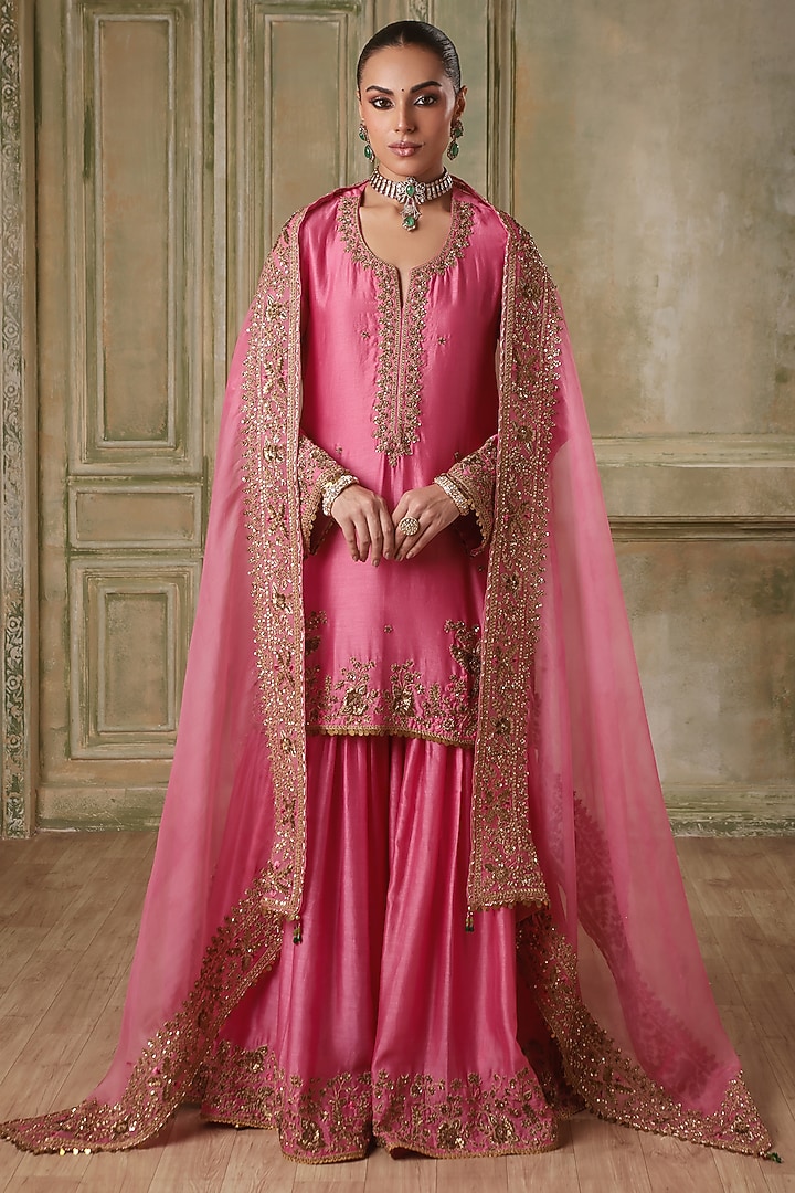 Maroon Silk Chanderi Bridal Sharara Set by Niti Bothra at Pernia's Pop Up Shop