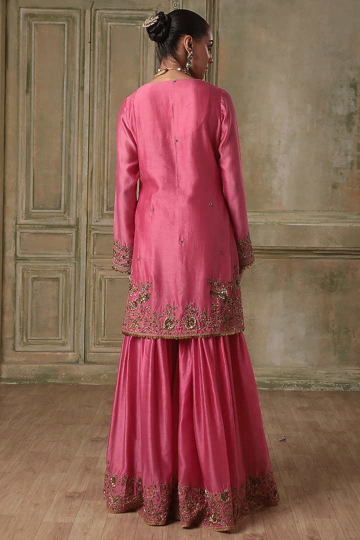 Maroon Silk Chanderi Bridal Sharara Set by Niti Bothra at Pernia's Pop Up Shop