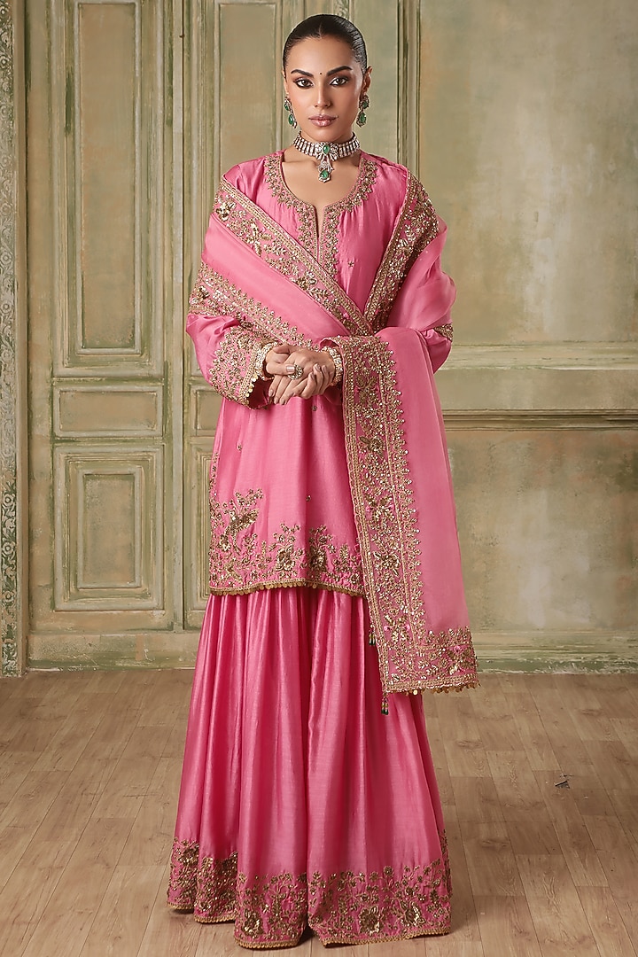 Maroon Silk Chanderi Bridal Sharara Set by Niti Bothra at Pernia's Pop Up Shop