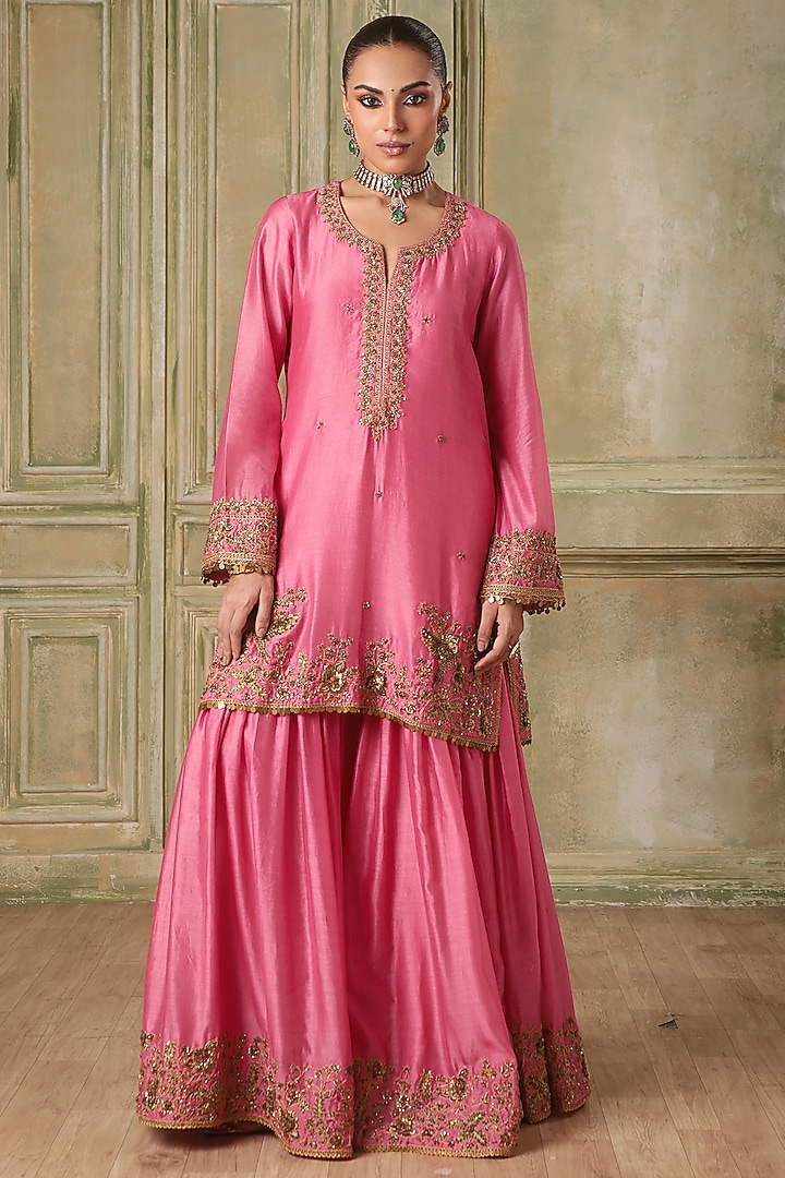 Maroon Silk Chanderi Bridal Sharara Set by Niti Bothra at Pernia's Pop Up Shop