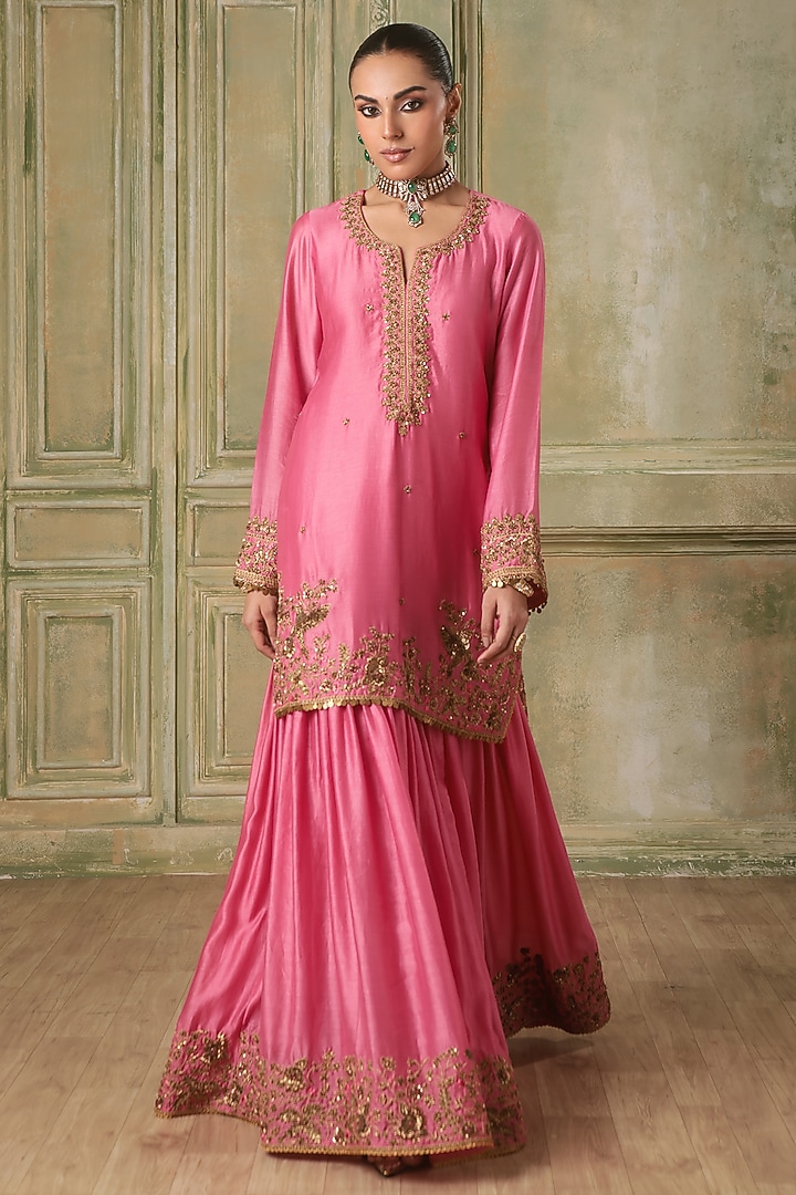Maroon Silk Chanderi Bridal Sharara Set by Niti Bothra at Pernia's Pop Up Shop
