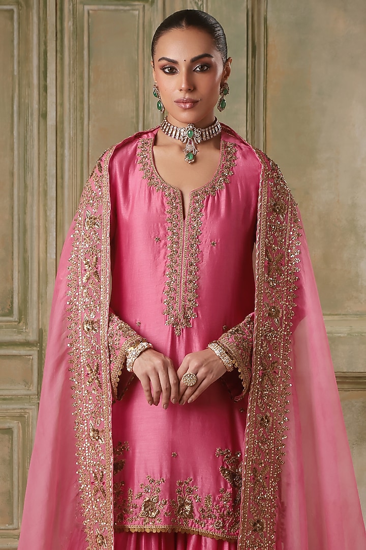 Maroon Silk Chanderi Bridal Sharara Set by Niti Bothra at Pernia's Pop Up Shop