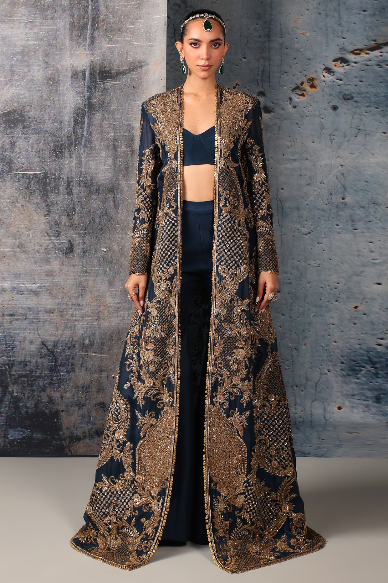 Niti Bothra Blue Organza & Silk Zardosi Embroidered Jacket Set