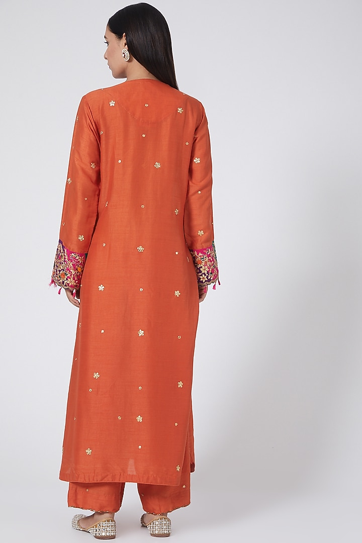 Orange Embroidered Party Wear Anarkali Set by Niti Bothra at Pernia's Pop Up Shop