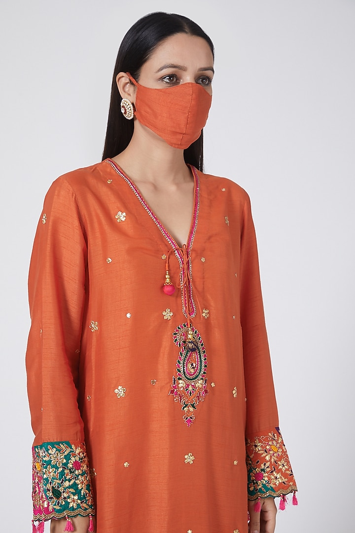Orange Embroidered Party Wear Anarkali Set by Niti Bothra at Pernia's Pop Up Shop