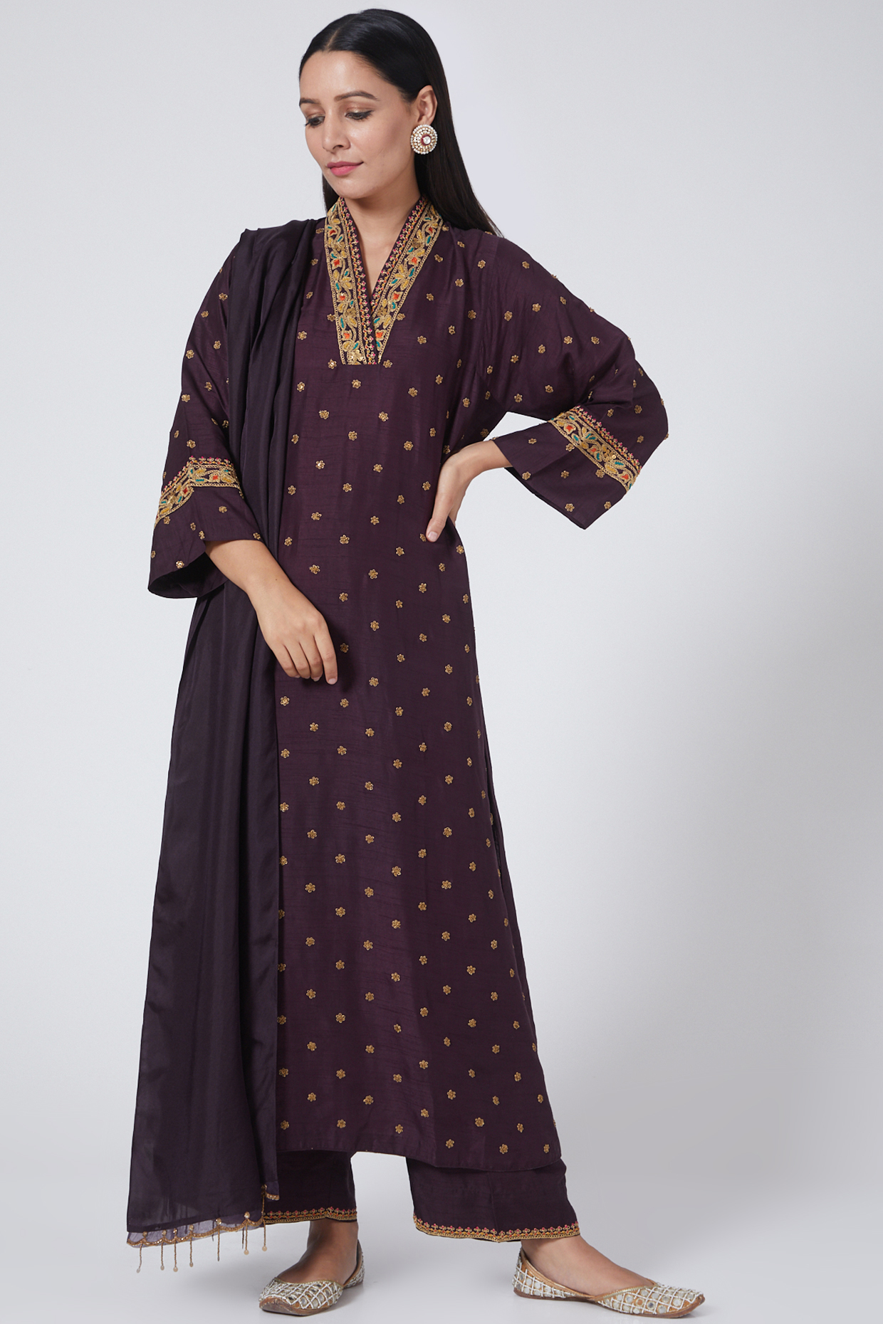 Brown Dupion Silk Kurta Set by Niti Bothra at Pernia's Pop Up Shop