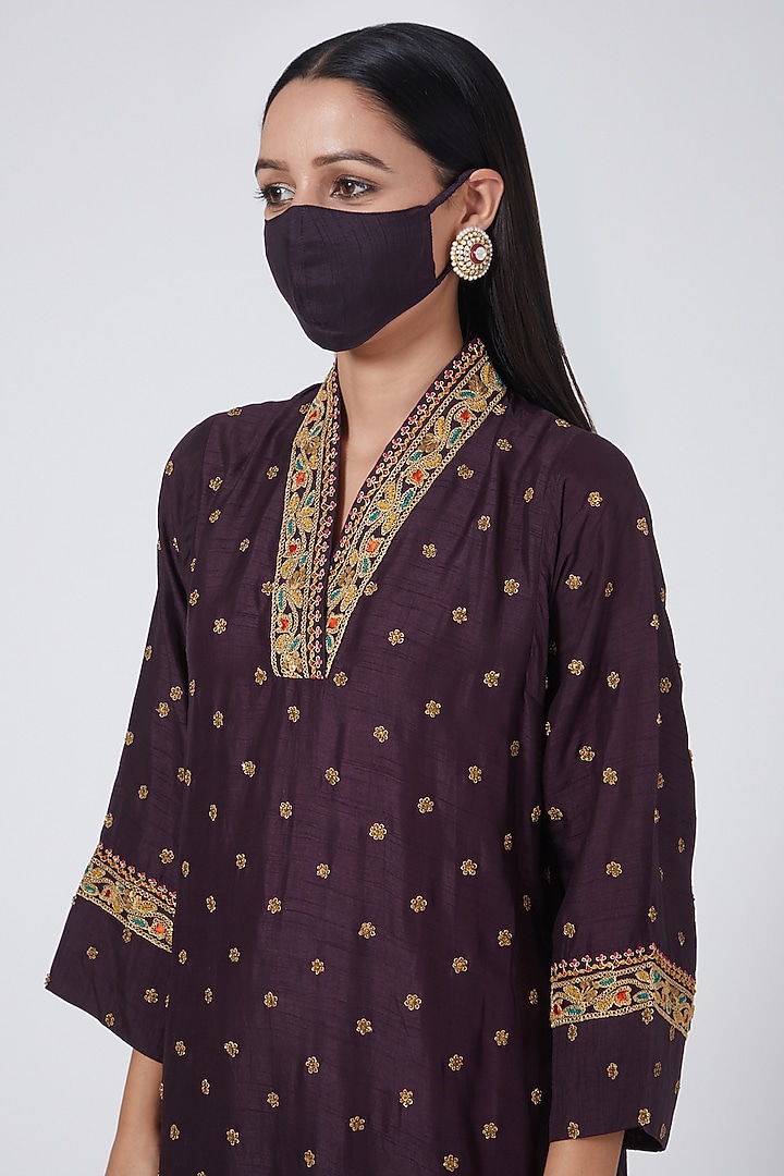 Brown Dupion Silk Kurta Set by Niti Bothra at Pernia's Pop Up Shop