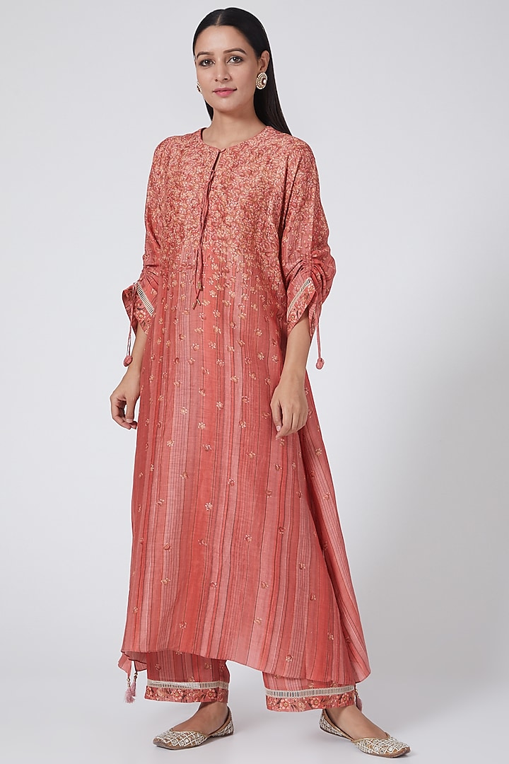 Orange Chanderi Cotton Kurta Set by Niti Bothra at Pernia's Pop Up Shop