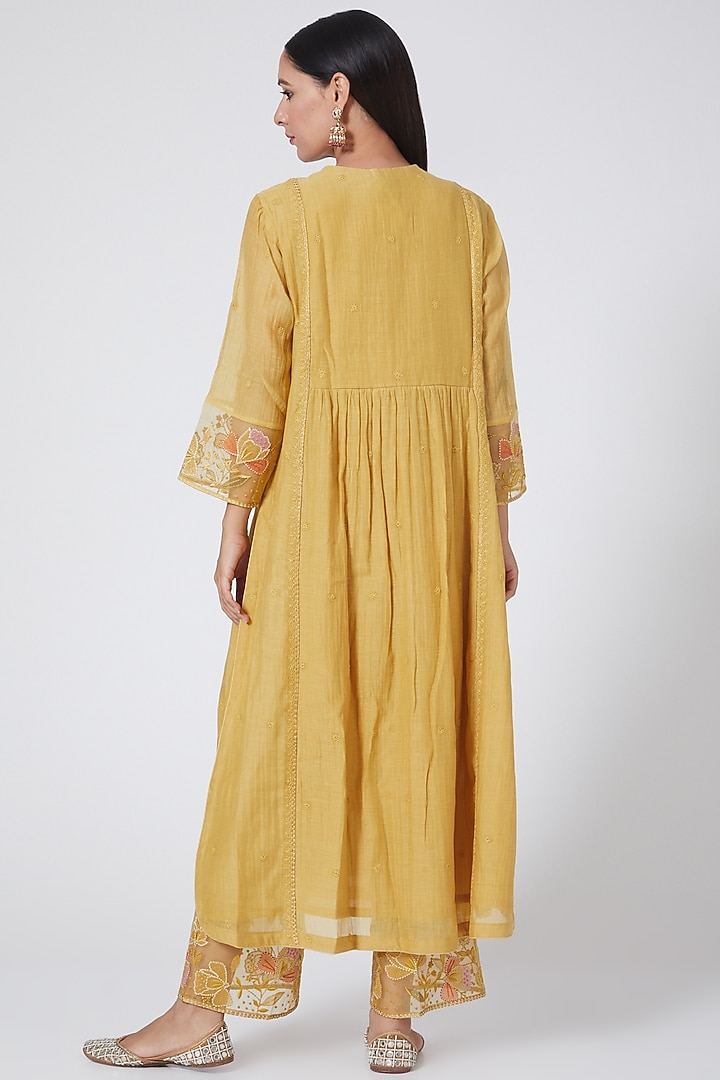 Yellow Chanderi Cotton Kurta Set by Niti Bothra at Pernia's Pop Up Shop