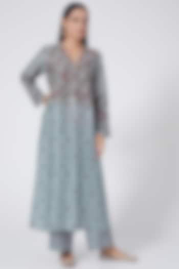 Sky Blue Chanderi Cotton Kurta Set by Niti Bothra at Pernia's Pop Up Shop