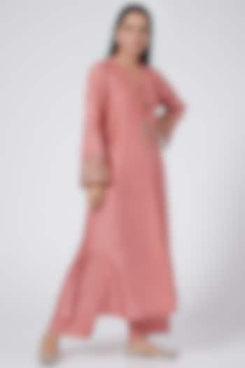 Pink Raw Silk Kurta Set by Niti Bothra