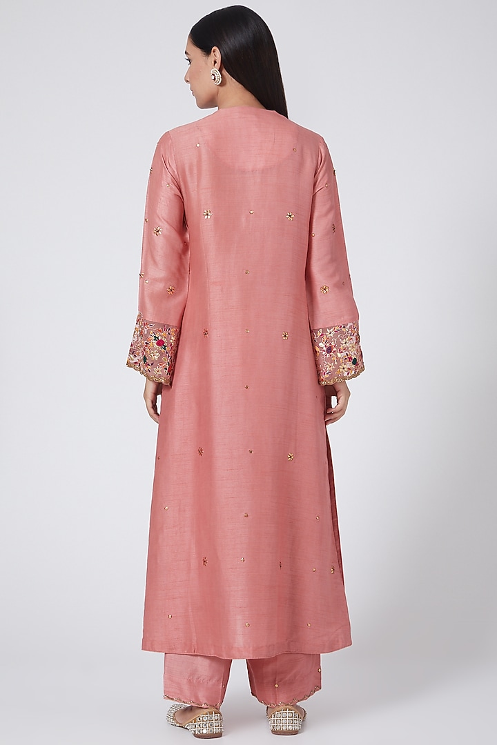 Pink Raw Silk Kurta Set by Niti Bothra at Pernia's Pop Up Shop