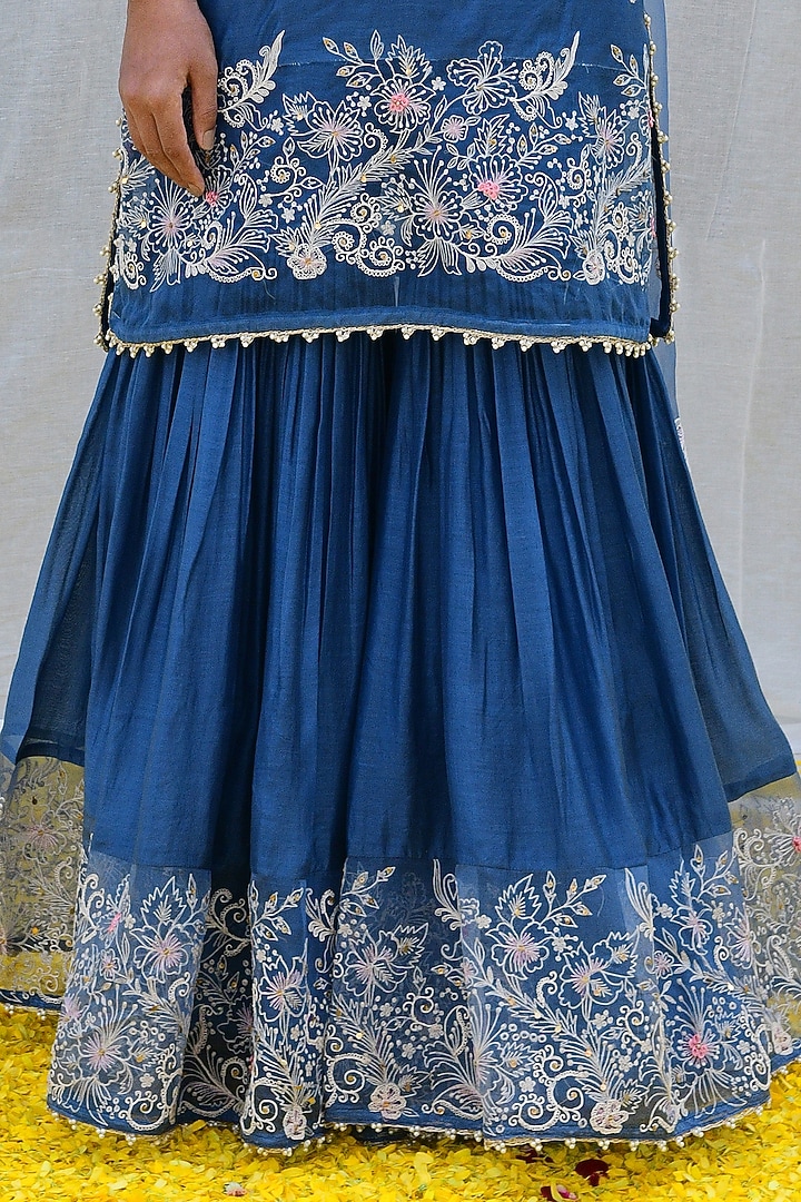 Blue Bemberg & Mul Embroidered Wedding Sharara Set by Niti Bothra at Pernia's Pop Up Shop