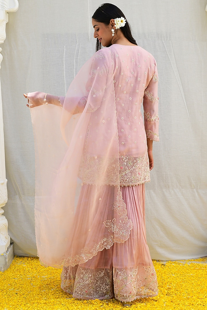 Pink Banarasi Silk Embroidered Wedding Sharara Set by Niti Bothra at Pernia's Pop Up Shop