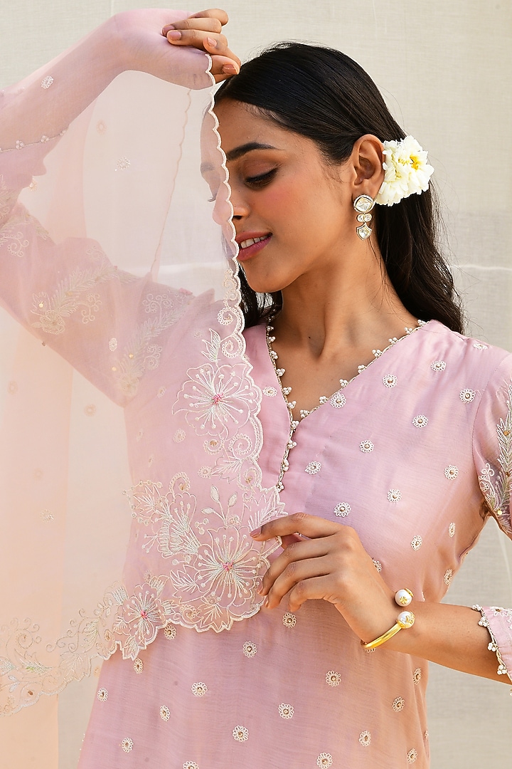 Pink Banarasi Silk Embroidered Wedding Sharara Set by Niti Bothra at Pernia's Pop Up Shop