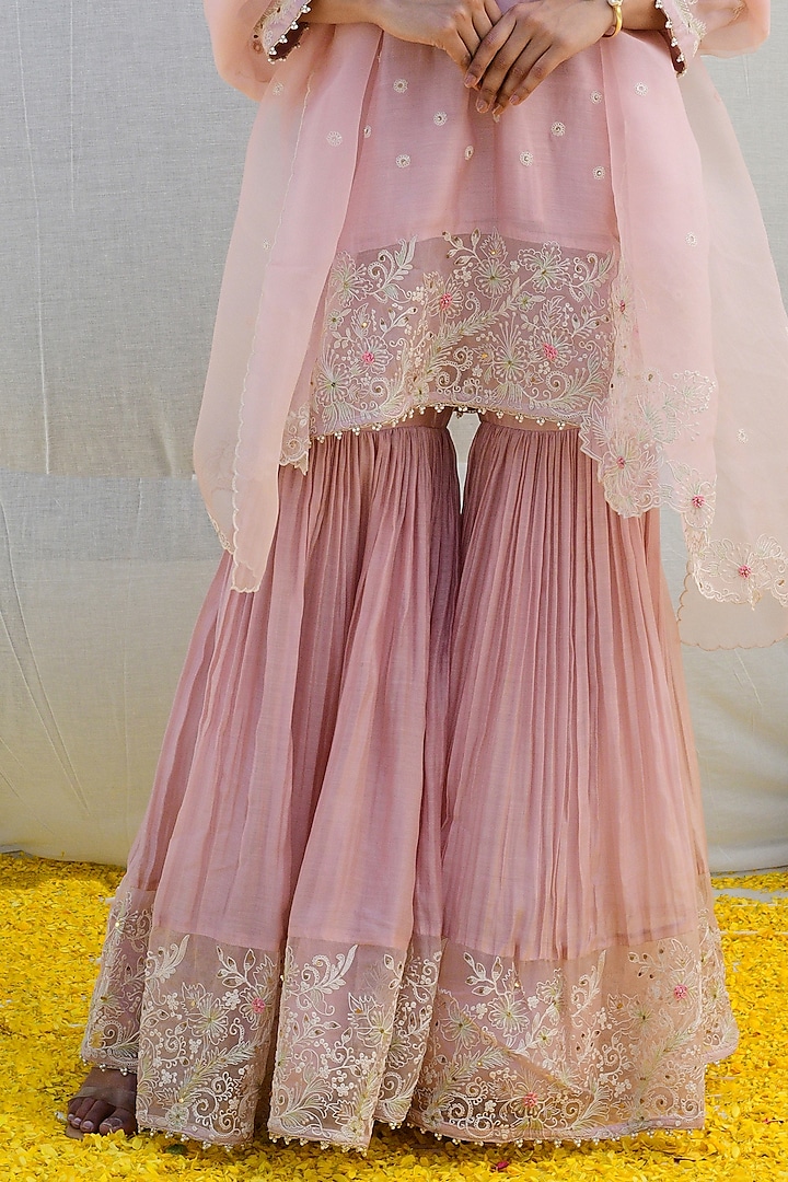 Pink Banarasi Silk Embroidered Wedding Sharara Set by Niti Bothra at Pernia's Pop Up Shop