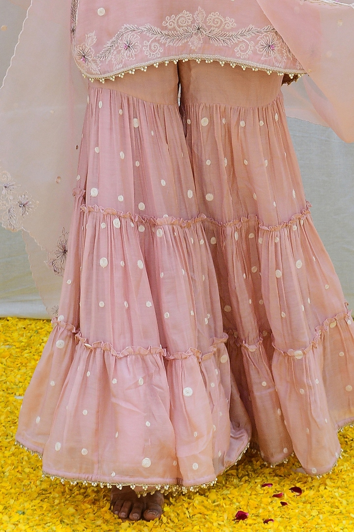 Pink Bemberg & Mul Embroidered Tiered Wedding Sharara Set by Niti Bothra at Pernia's Pop Up Shop