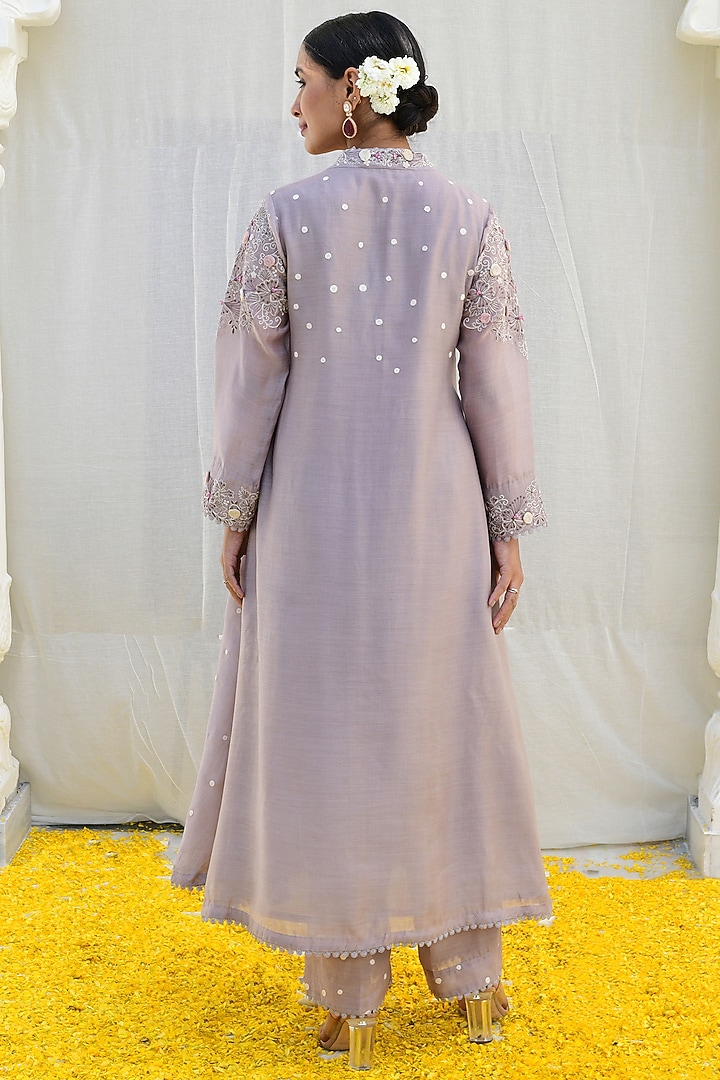 Grey Banarasi Silk Embroidered Kurta Set by Niti Bothra at Pernia's Pop Up Shop
