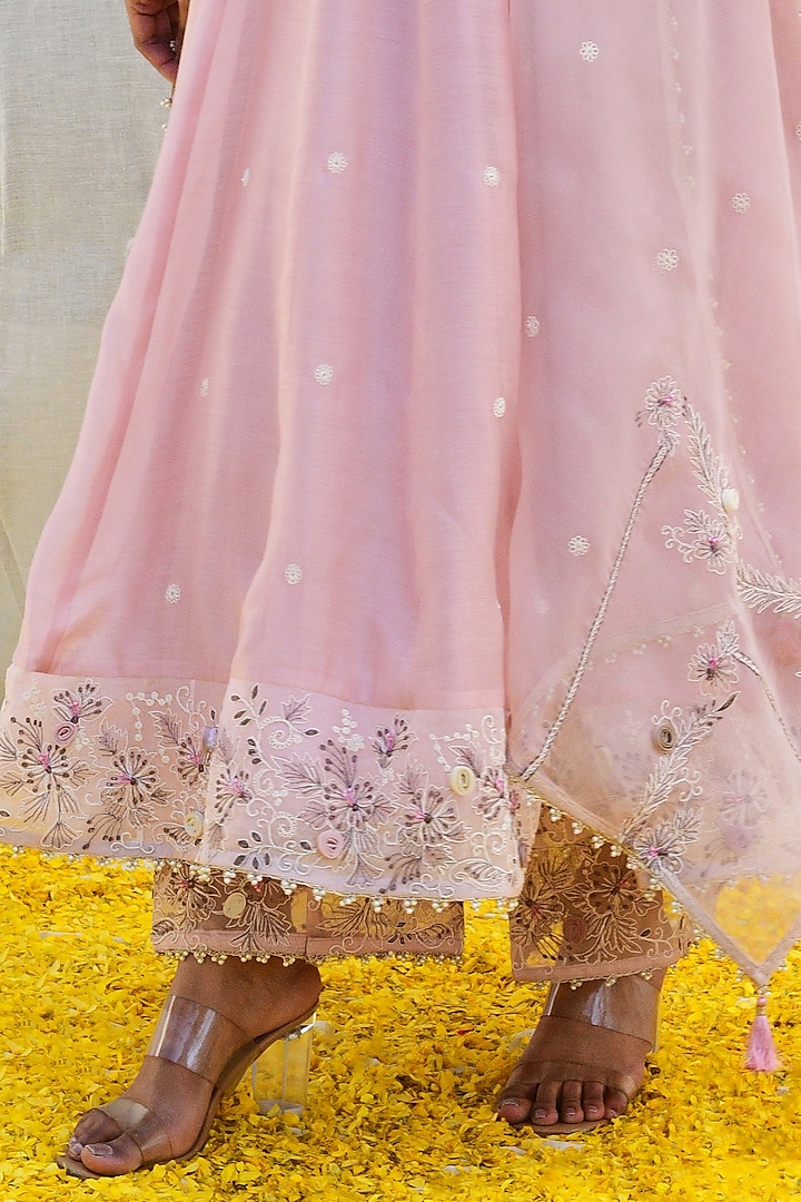 Pink Banarasi Silk Embroidered Wedding Anarkali Set by Niti Bothra at Pernia's Pop Up Shop