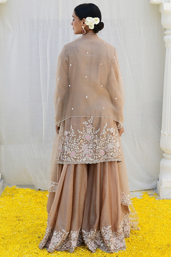 Beige Banarasi Silk Embroidered Wedding Sharara Set by Niti Bothra at Pernia's Pop Up Shop