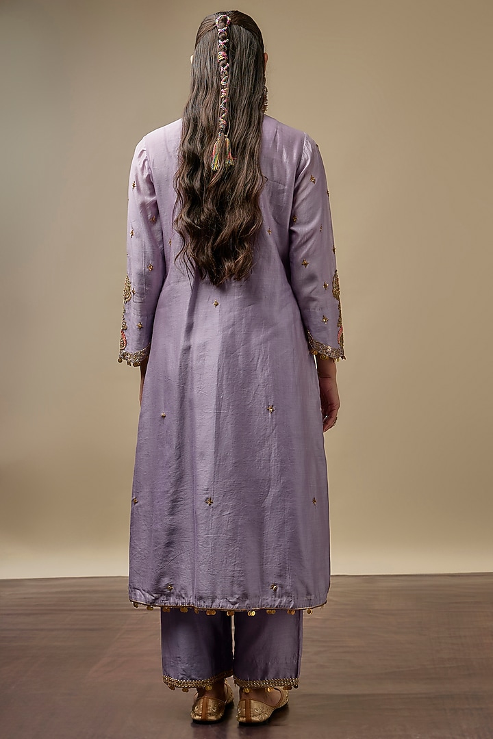 Purple Chanderi Silk Zardosi Embroidered Kurta Set by Niti Bothra at Pernia's Pop Up Shop