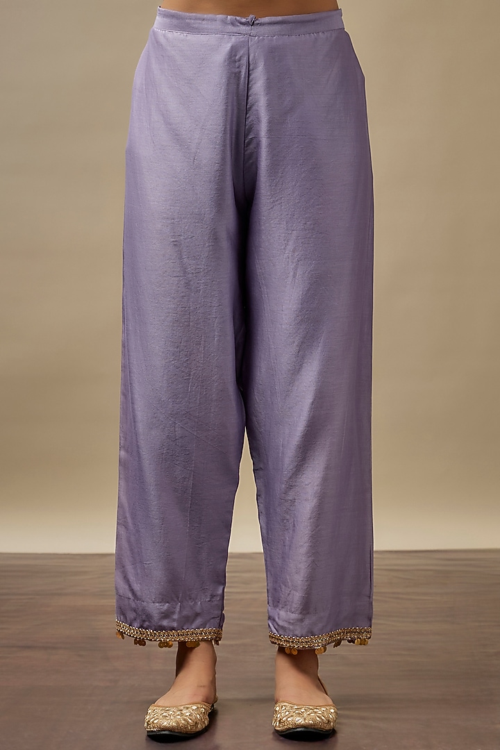 Purple Chanderi Silk Zardosi Embroidered Kurta Set by Niti Bothra at Pernia's Pop Up Shop