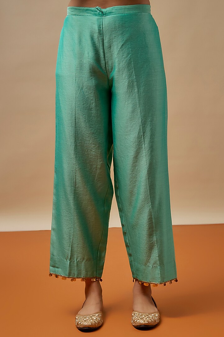 Blue Chanderi Silk Zardosi Embroidered Kurta Set by Niti Bothra at Pernia's Pop Up Shop