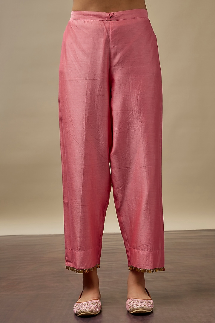 Pink Chanderi Silk Zardosi Embroidered Kurta Set by Niti Bothra at Pernia's Pop Up Shop