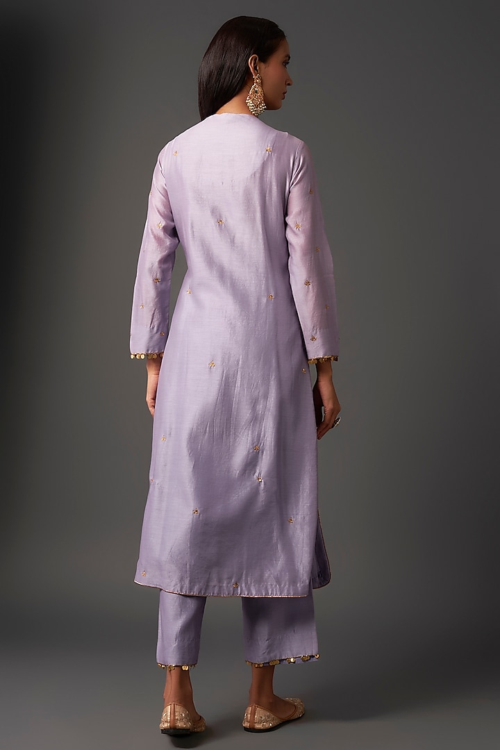 Purple Chanderi Silk Zardosi Embroidered Kurta Set by Niti Bothra at Pernia's Pop Up Shop