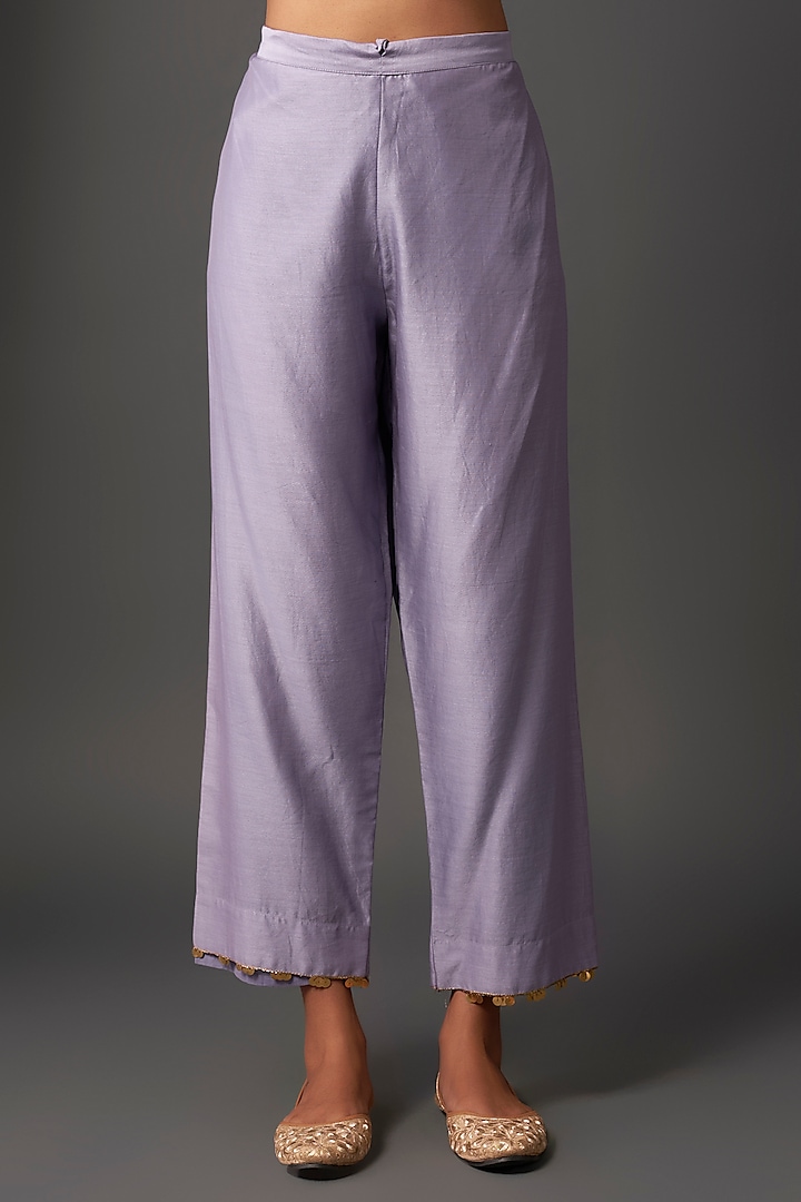 Purple Chanderi Silk Zardosi Embroidered Kurta Set by Niti Bothra at Pernia's Pop Up Shop