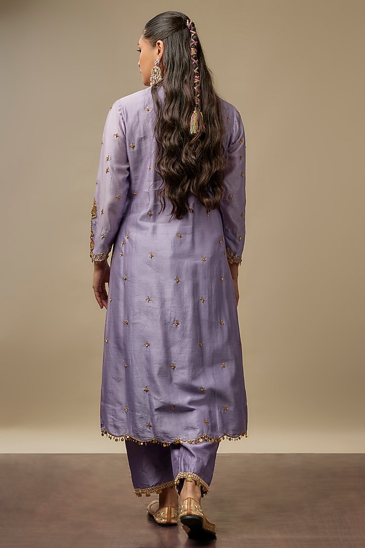 Purple Chanderi Silk Zardosi Embroidered Kurta Set by Niti Bothra at Pernia's Pop Up Shop