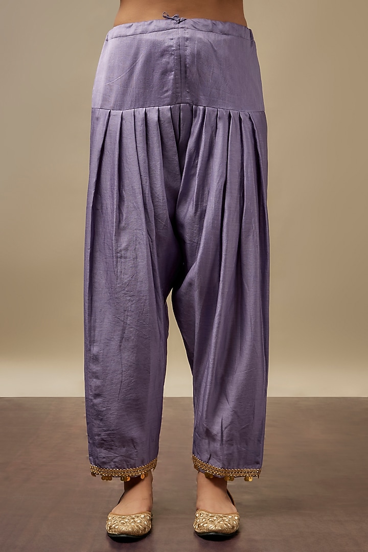 Purple Chanderi Silk Zardosi Embroidered Kurta Set by Niti Bothra at Pernia's Pop Up Shop