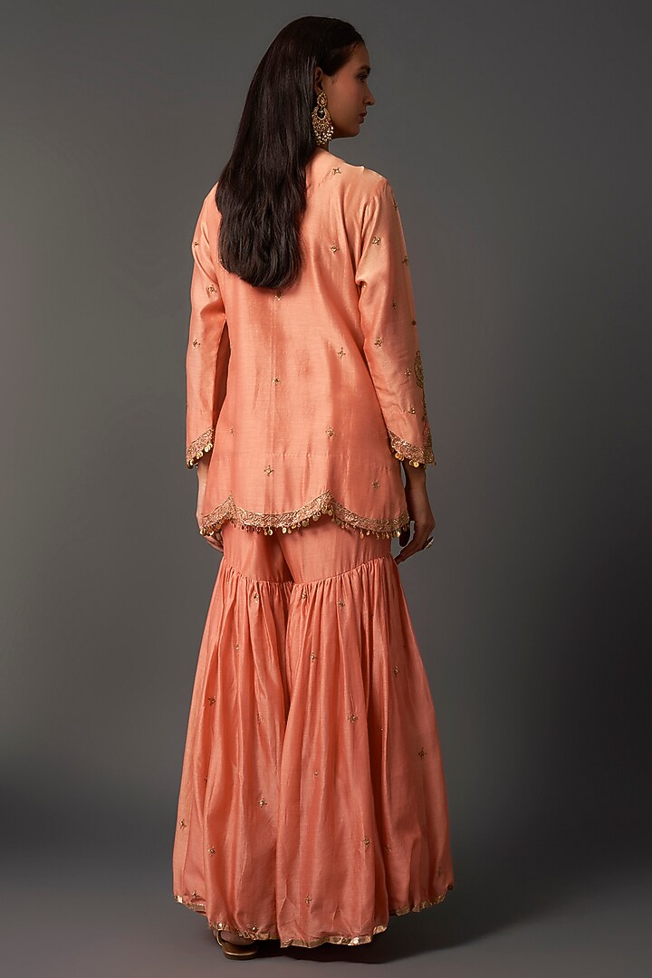 Peach Chanderi Silk Wedding Sharara Set by Niti Bothra at Pernia's Pop Up Shop