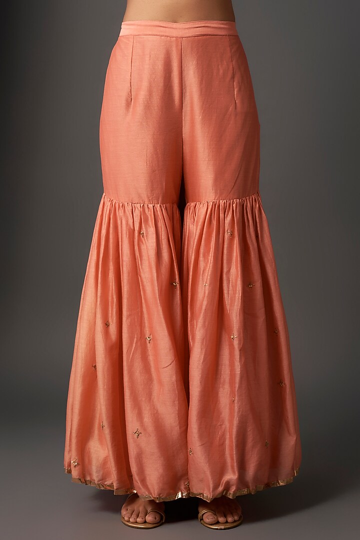 Peach Chanderi Silk Wedding Sharara Set by Niti Bothra at Pernia's Pop Up Shop