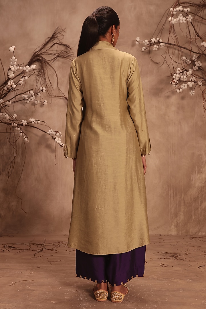 Light Green Chiniya Silk Zardosi Embroidered Kurta Set by Niti Bothra at Pernia's Pop Up Shop