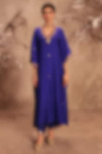 Indigo Chiniya Silk Zardosi Embroidered Kaftan Set by Niti Bothra at Pernia's Pop Up Shop