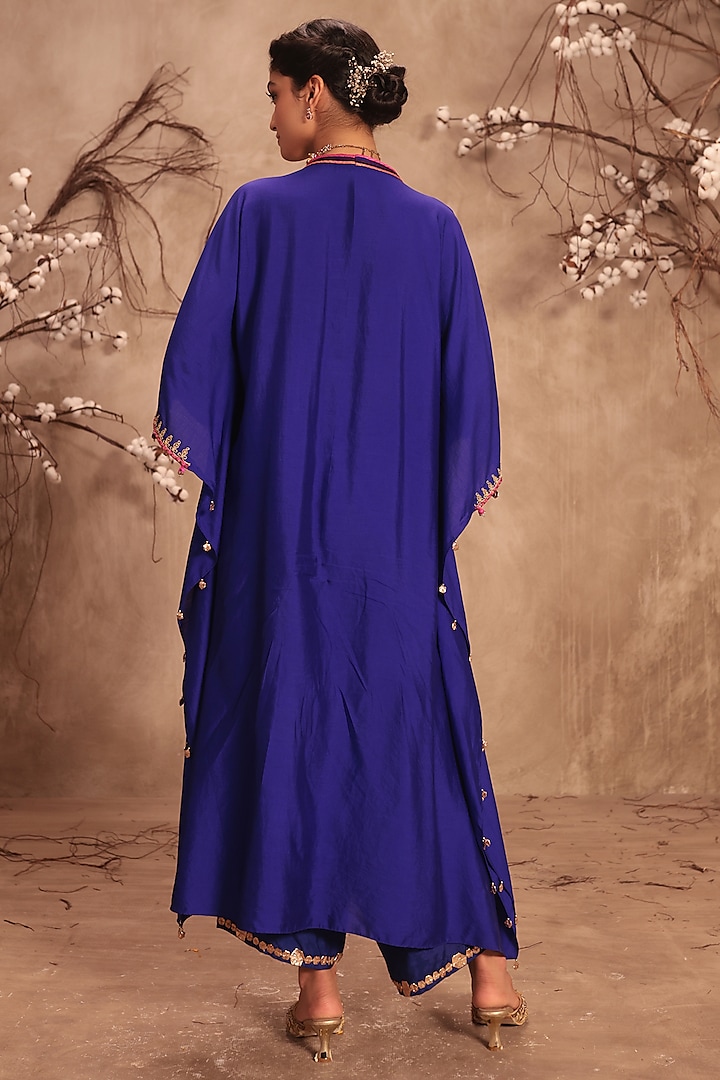 Indigo Chiniya Silk Zardosi Embroidered Kaftan Set by Niti Bothra at Pernia's Pop Up Shop