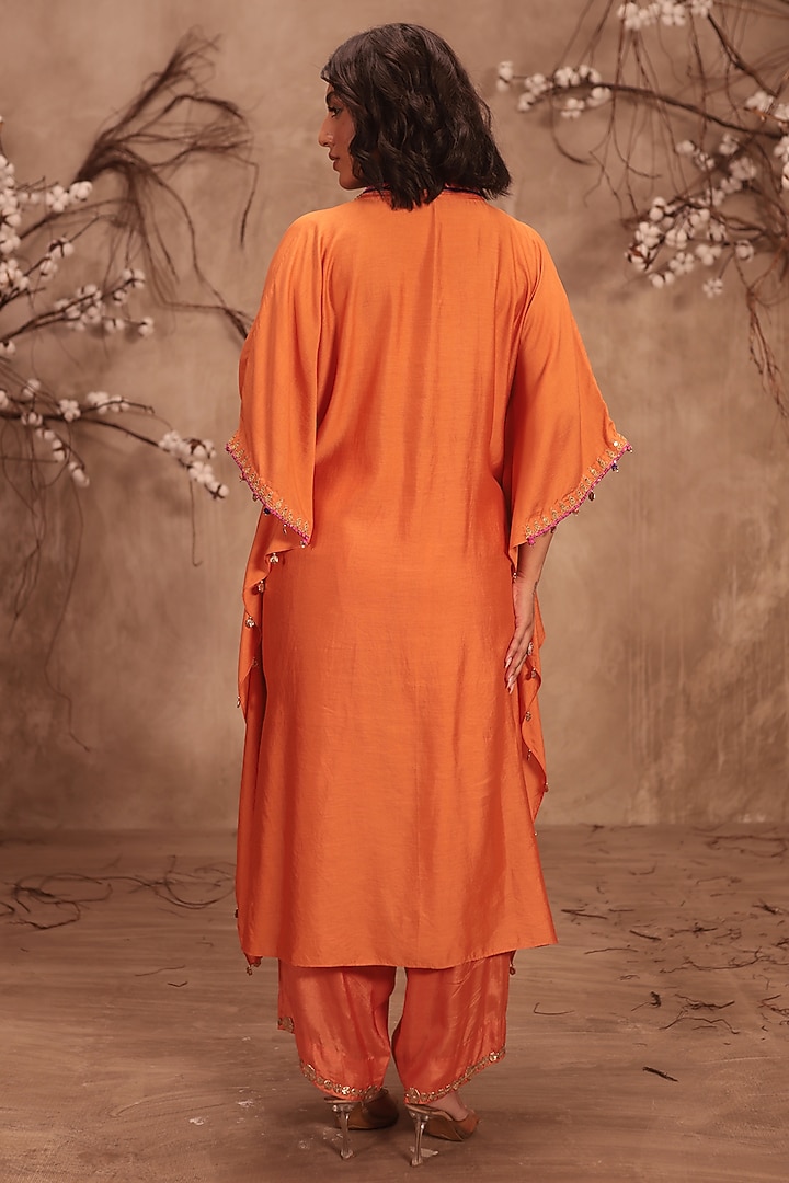 Orange Chiniya Silk Zardosi Embroidered Kurta Set by Niti Bothra at Pernia's Pop Up Shop