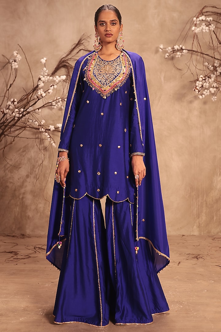 Indigo Chiniya Silk Wedding Sharara Set by Niti Bothra at Pernia's Pop Up Shop