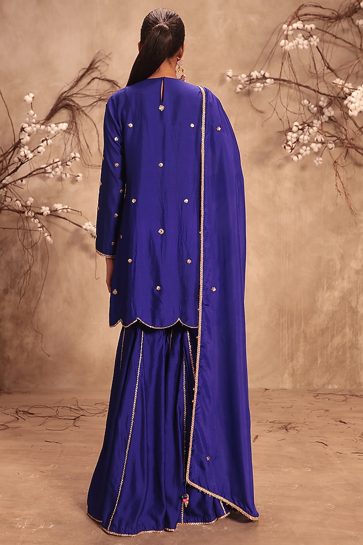 Indigo Chiniya Silk Wedding Sharara Set by Niti Bothra at Pernia's Pop Up Shop