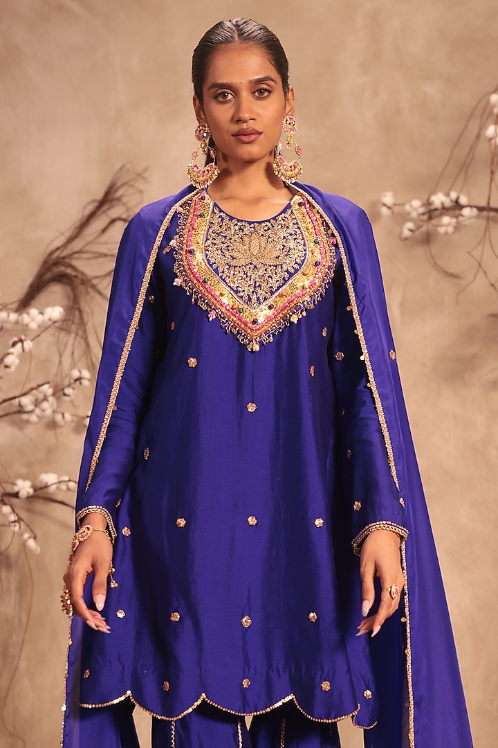 Indigo Chiniya Silk Wedding Sharara Set by Niti Bothra at Pernia's Pop Up Shop