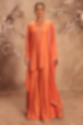 Orange Chiniya Silk Embroidered Wedding Sharara Set by Niti Bothra at Pernia's Pop Up Shop