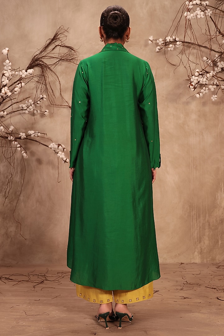 Green Chiniya Silk Zardosi Embroidered Kurta Set by Niti Bothra at Pernia's Pop Up Shop