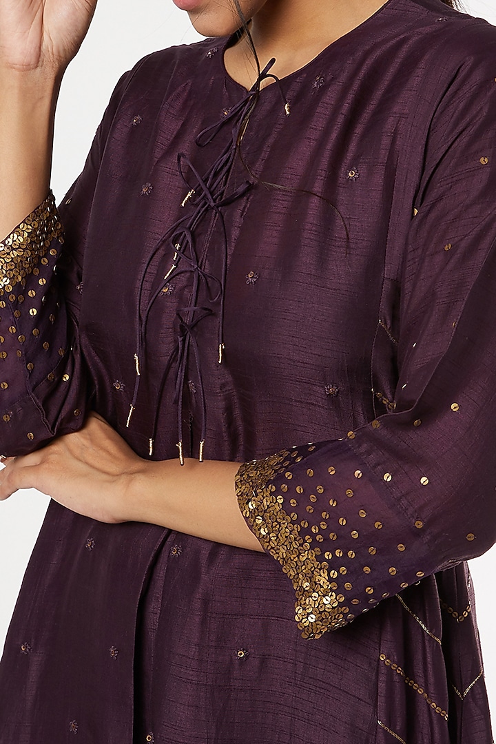 Purple Gold Embellished Kurta Set by Niti Bothra at Pernia's Pop Up Shop