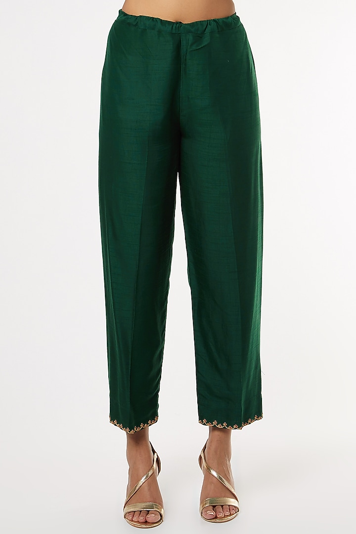 Green Dupion Kurta Set  by Niti Bothra at Pernia's Pop Up Shop