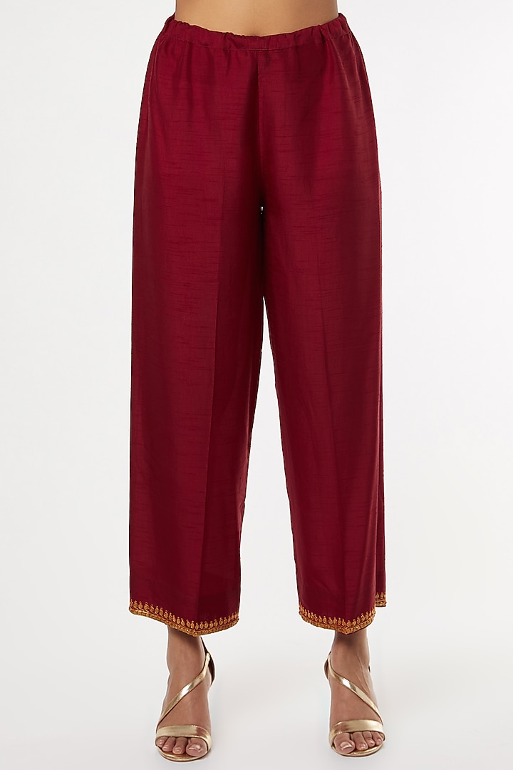 Wine Dupion Kurta Set by Niti Bothra at Pernia's Pop Up Shop
